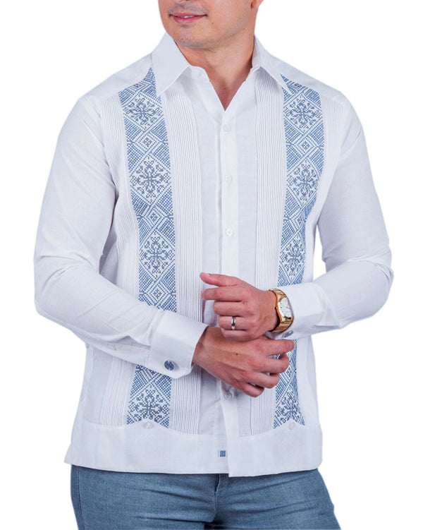 Guayabera Bordada en punto de cruz en lino mod Río Lagartos