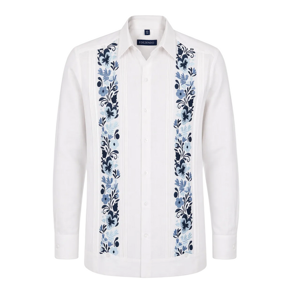 Yucatecan Guayabera with double embroidery Hummingbird Model