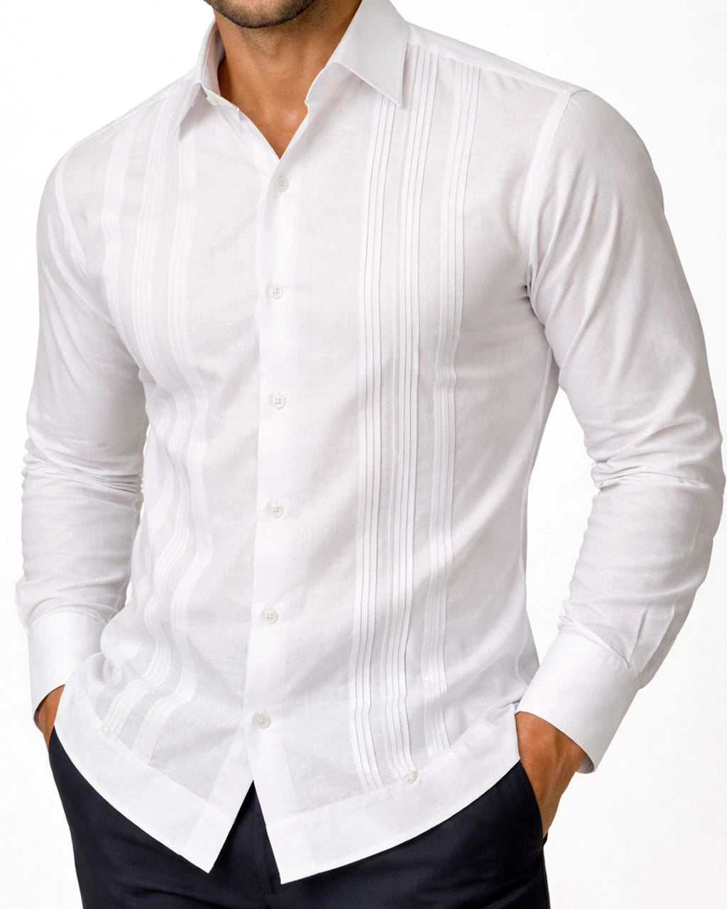 Guayabera De Lino Bordada En Punto De Cruz Mod Quintana Roo