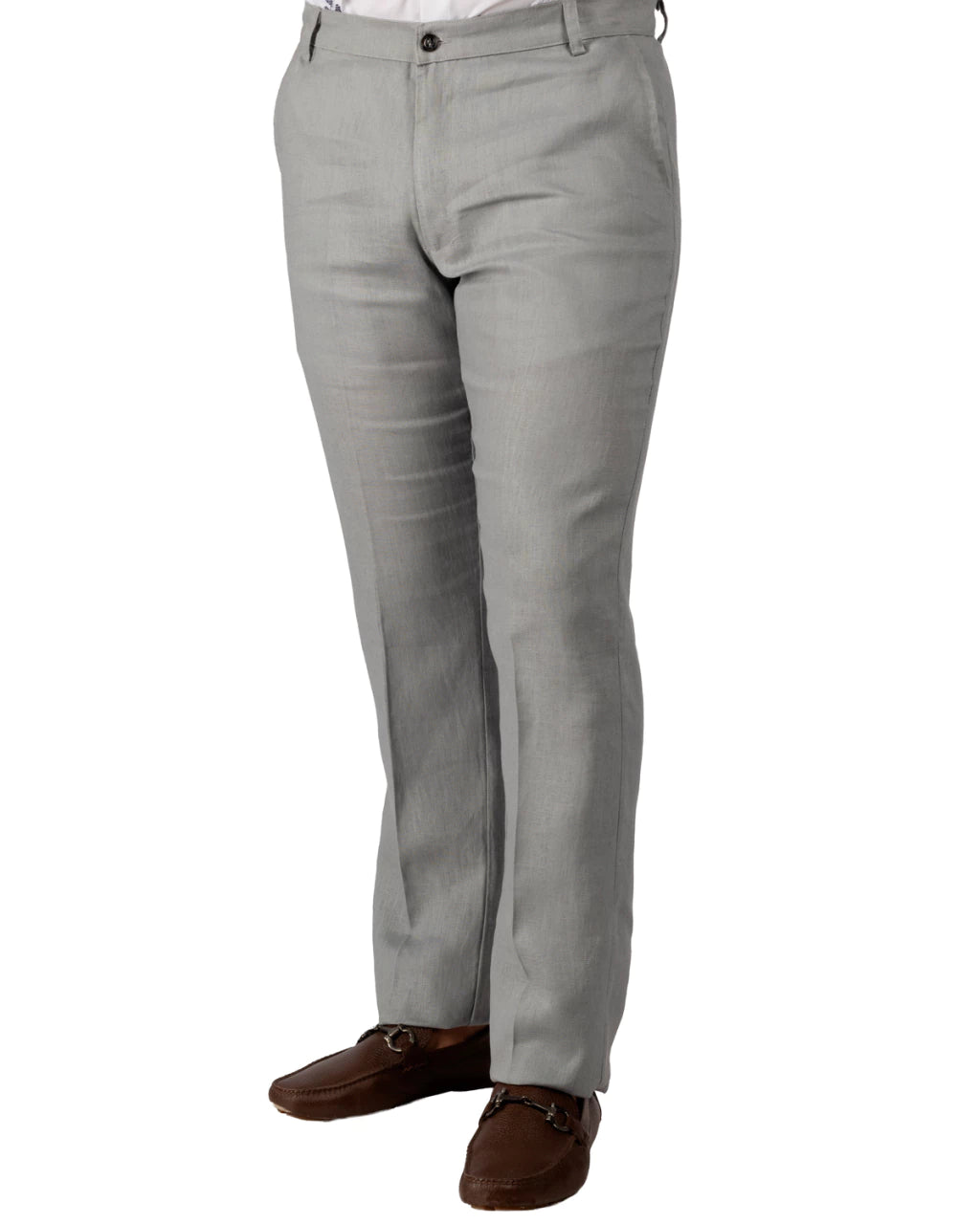 Pantalón Corte Recto 100% Lino Gris Claro