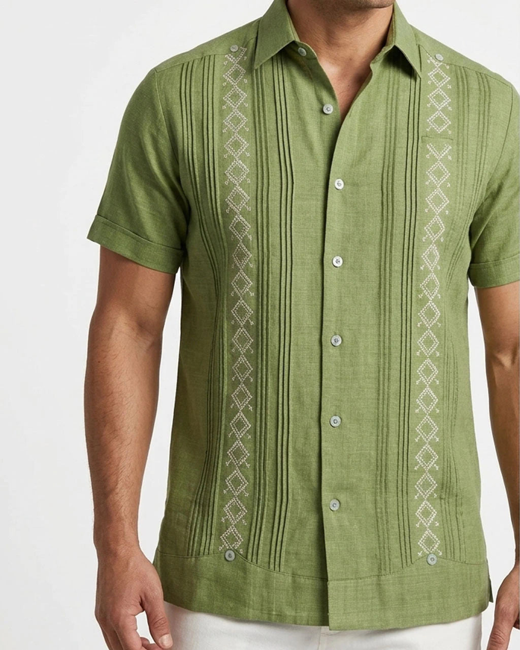Yucatan Men's Embroidered Guayabera, Santa Elena Model
