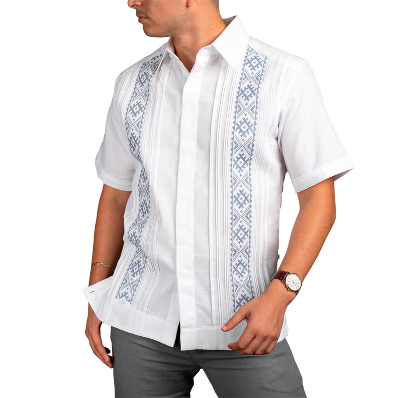 Embroidered Yucatecan Guayabera in Cross-Stitch, Mod. Hocabá