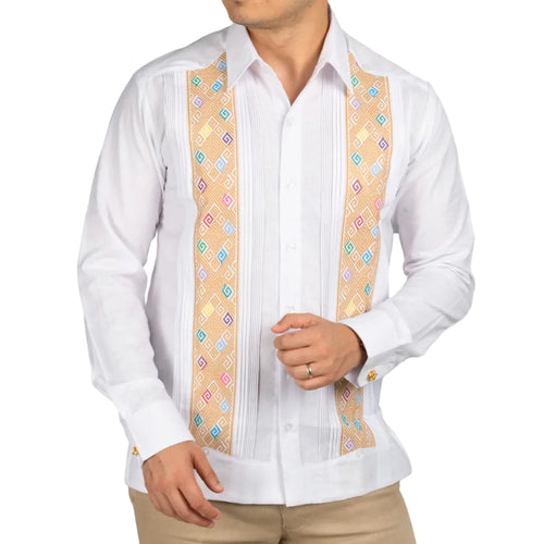 Camisa Guayabera Hombre Bordada En Lino Yucateca Mod Kopoma