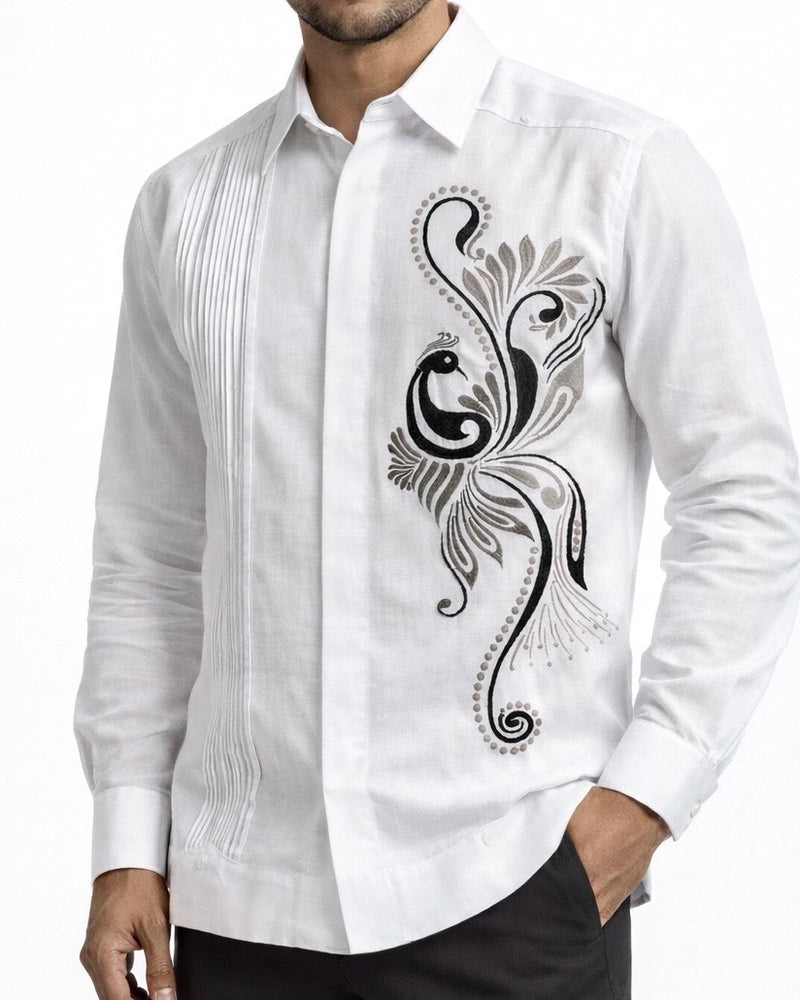 Yucatecan Guayabera embroidered with Swan design