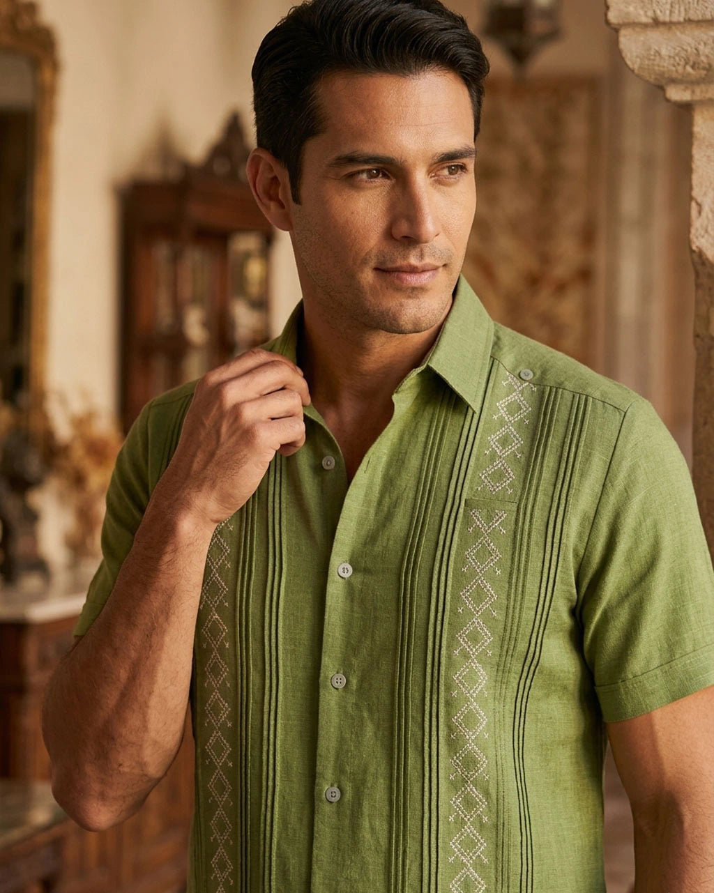 Yucatan Men's Embroidered Guayabera, Santa Elena Model