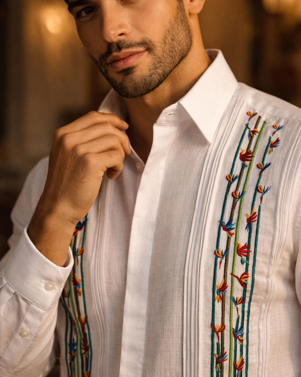 Embroidered Yucatecan Guayabera Model Teya