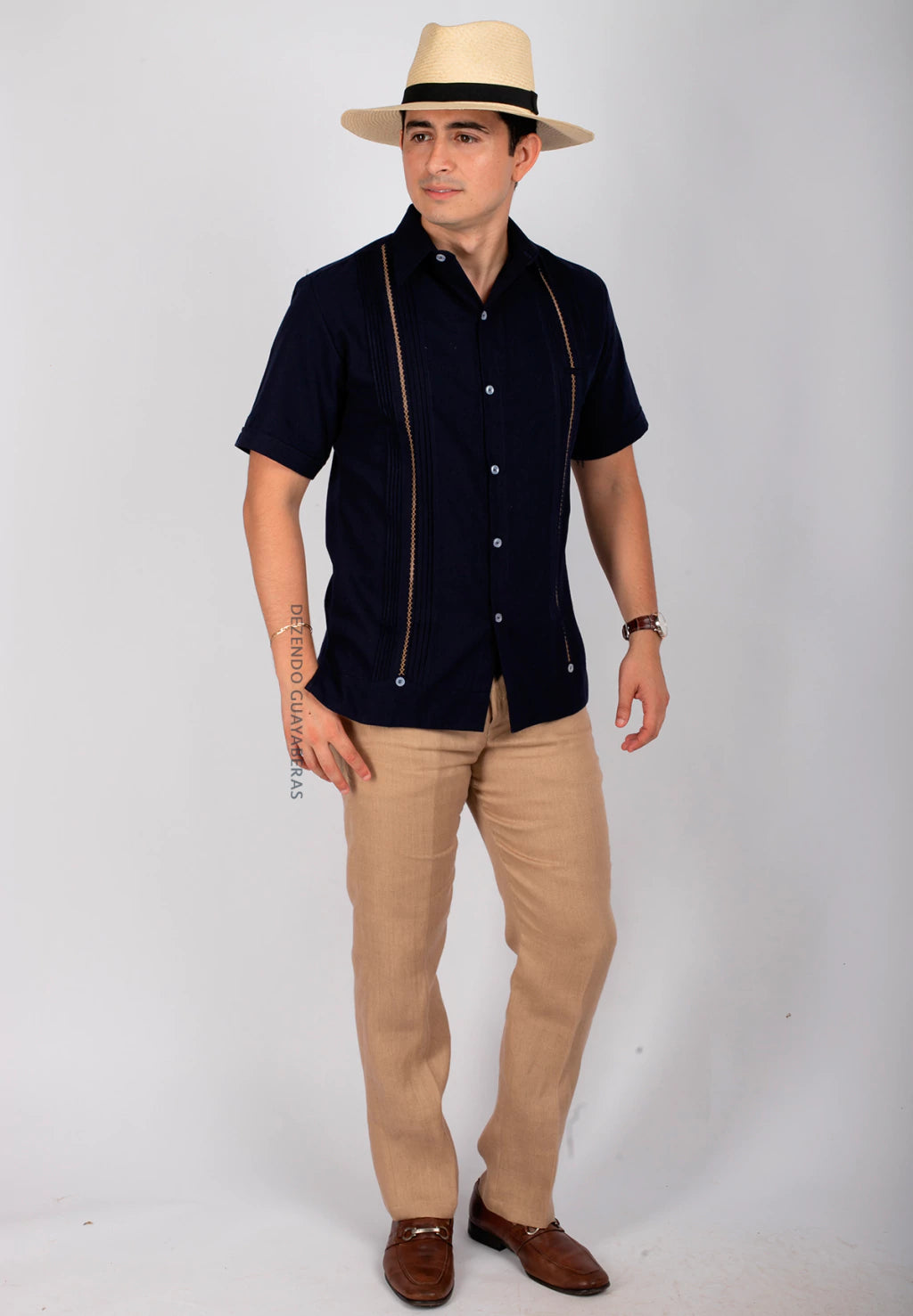 Men's Linen Guayabera Yucateca Shirt Mod. Celestun Short Sleeve