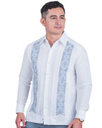 Embroidered guayabera with cross-stitch on linen, Río Lagartos model