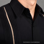 Camisa Guayabera Yucateca De Lino Para Hombre Mod. Celestun Mc Negro