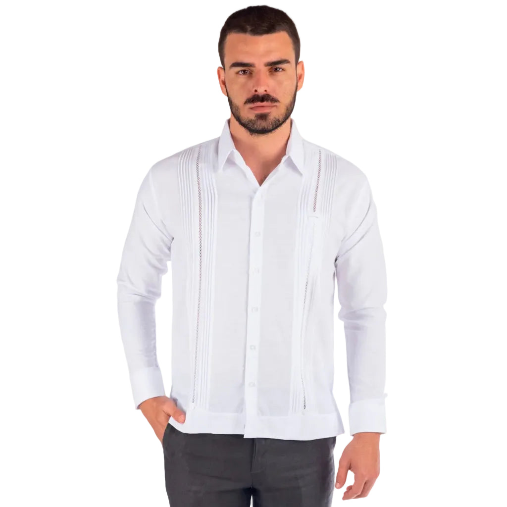 Yucatecan Linen Guayabera Celestun Model with pleats