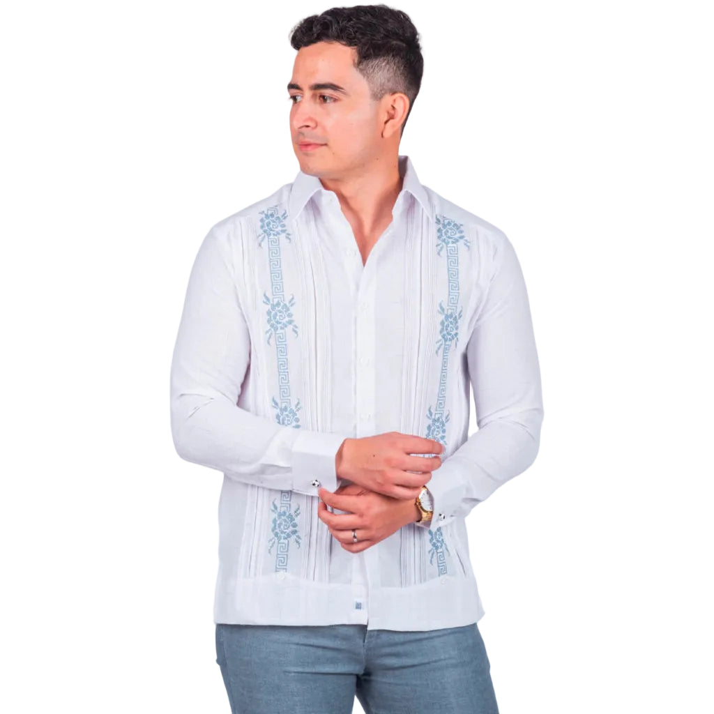 Yucatan Guayabera with Hand-Embroidered Dzan Design