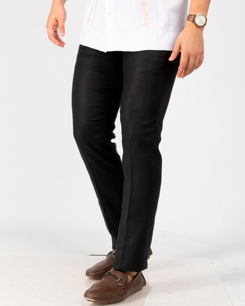 Pantalón Corte Recto 100% Lino Negro