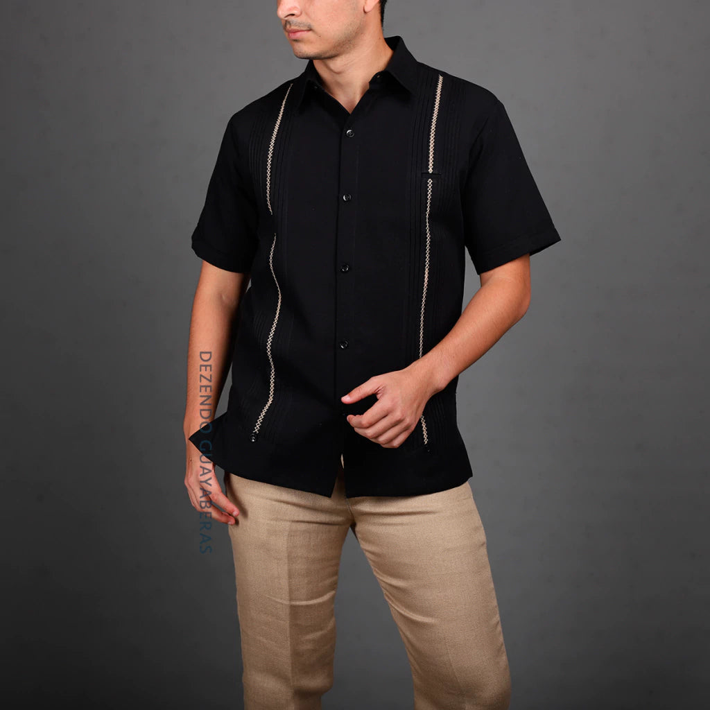 Camisa Guayabera Yucateca De Lino Para Hombre Mod. Celestun Mc Negro