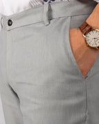 Light Gray 100% Linen Straight-Leg Trousers
