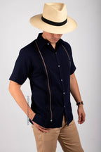 Men's Linen Guayabera Yucateca Shirt Mod. Celestun Short Sleeve