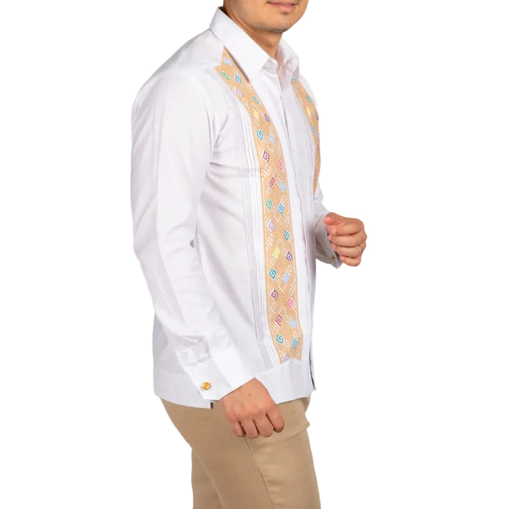 Men's Embroidered Linen Guayabera Shirt Yucatecan Mod Kopoma