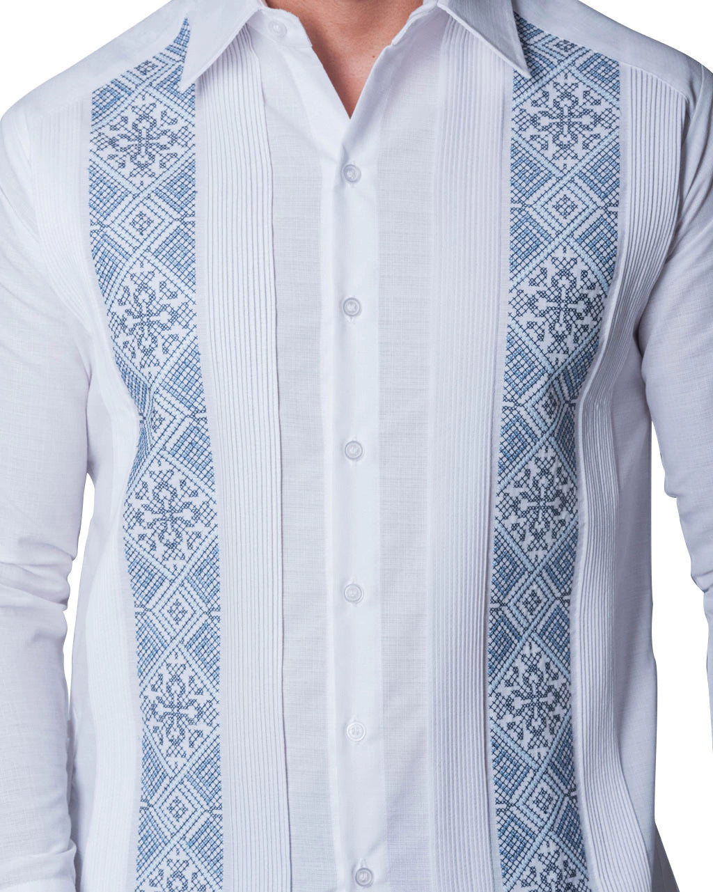 Embroidered guayabera with cross-stitch on linen, Río Lagartos model
