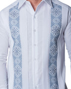 Embroidered guayabera with cross-stitch on linen, Río Lagartos model