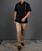 Camisa Guayabera Yucateca De Lino Para Hombre Mod. Celestun Mc Negro