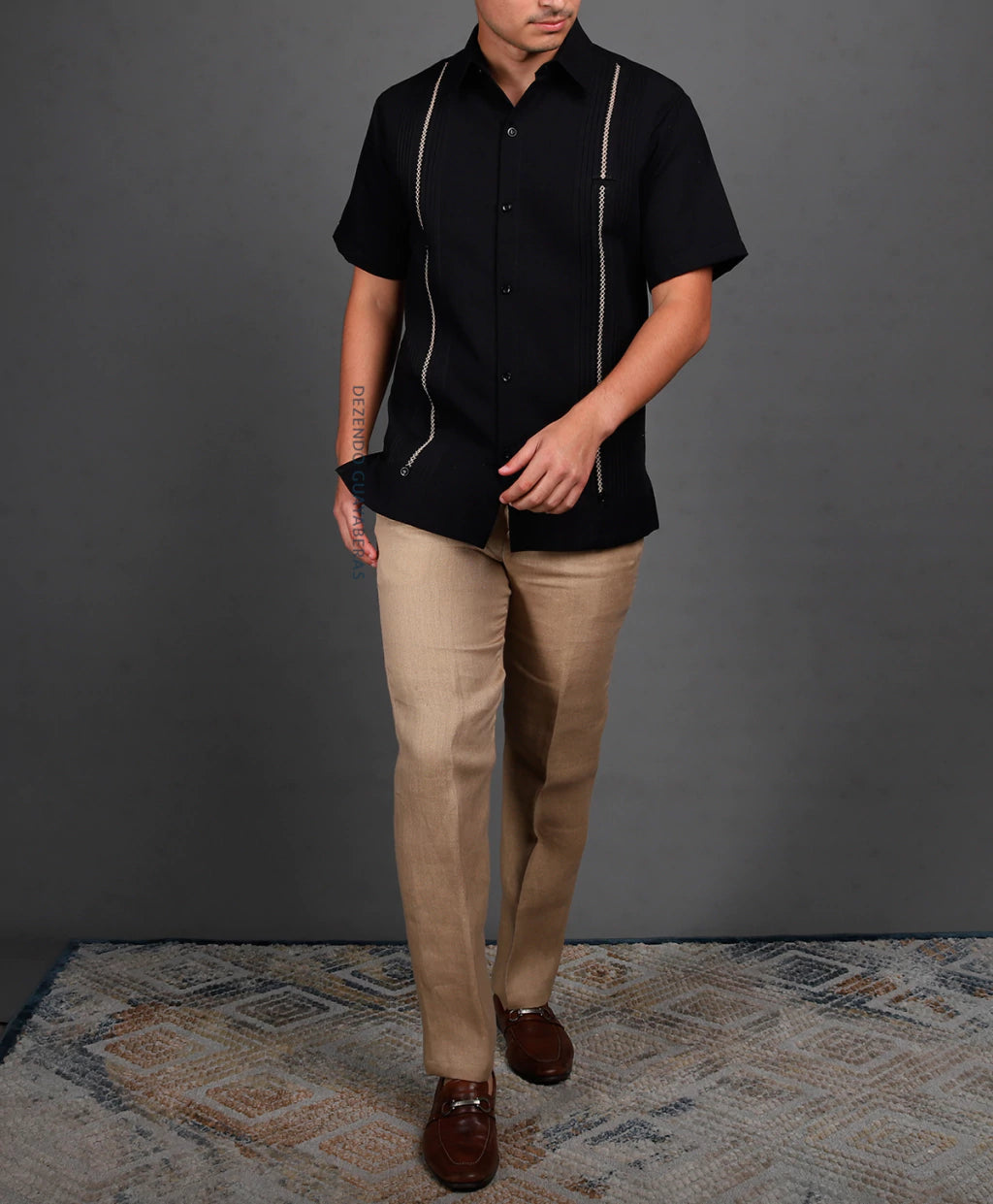 Camisa Guayabera Yucateca De Lino Para Hombre Mod. Celestun Mc Negro