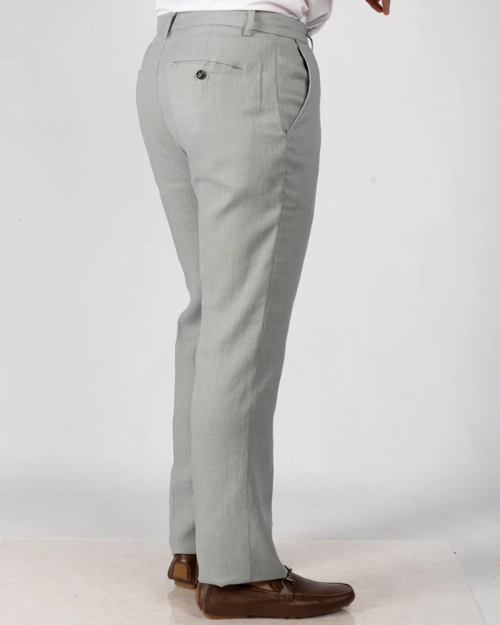 Light Gray 100% Linen Straight-Leg Trousers