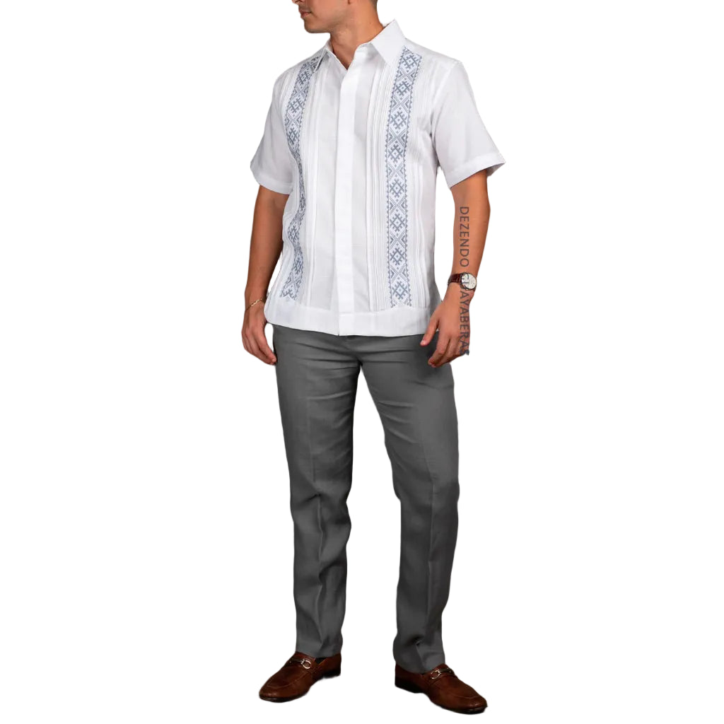 Embroidered Yucatecan Guayabera in Cross-Stitch, Mod. Hocabá