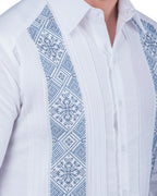 Embroidered guayabera with cross-stitch on linen, Río Lagartos model