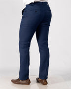 Navy Blue 100% Linen Straight-Leg Trousers