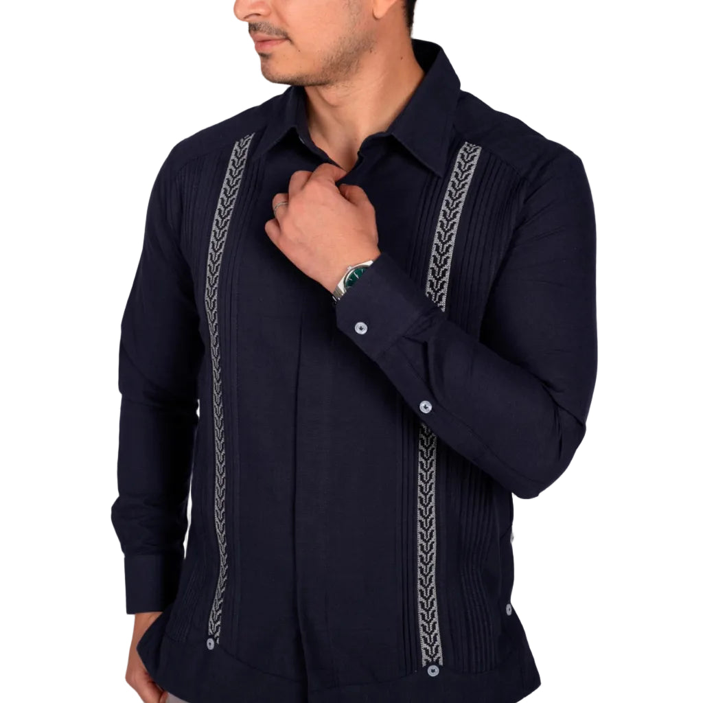 Yucatecan Guayabera with Cross-Stitch Embroidery, Colotmul Model