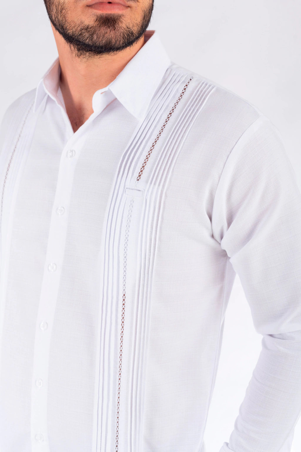 Yucatecan Linen Guayabera Celestun Model with pleats