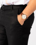 Pantalón Corte Recto 100% Lino Negro