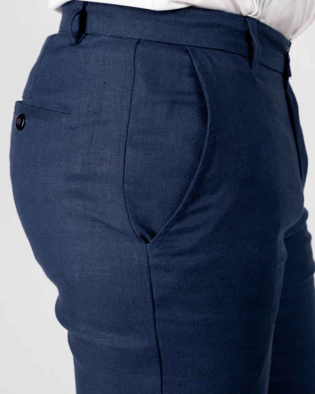Navy Blue 100% Linen Straight-Leg Trousers