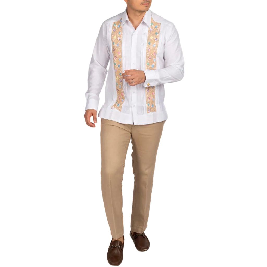 Men's Embroidered Linen Guayabera Shirt Yucatecan Mod Kopoma