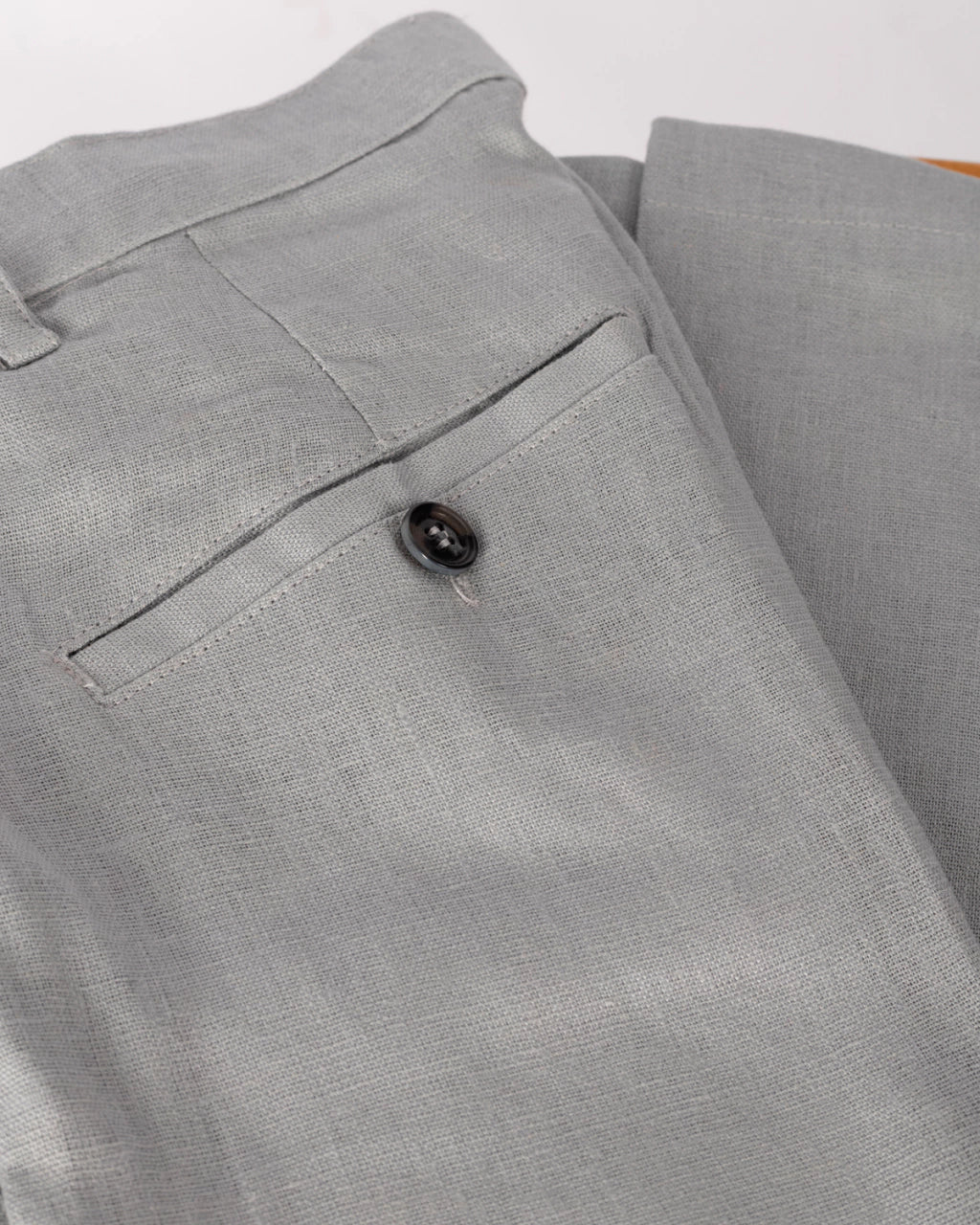 Light Gray 100% Linen Straight-Leg Trousers