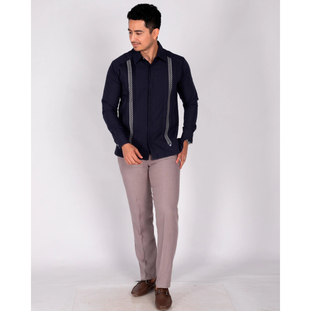 Yucatecan Guayabera with Cross-Stitch Embroidery, Colotmul Model