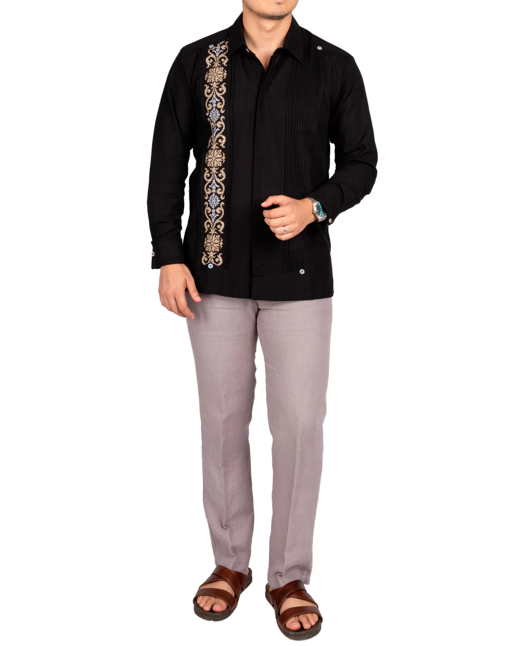Men's Yucatecan Guayabera with Artisanal Embroidery Mod Sanahcat