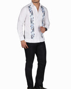 Yucatecan Guayabera with double embroidery Hummingbird Model