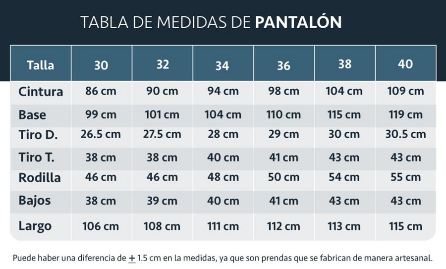 Guia de tallas - Pantalón Corte Recto 100% Lino