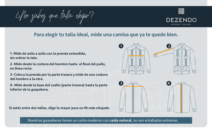Sacar medidas - Guayabera Mod. Hoctún En Alforzado De Cola De Ratón