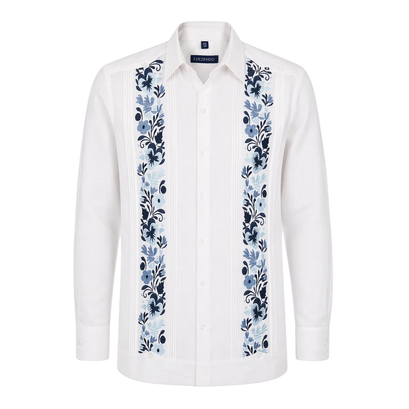 Yucatecan Guayabera with double embroidery Hummingbird Model